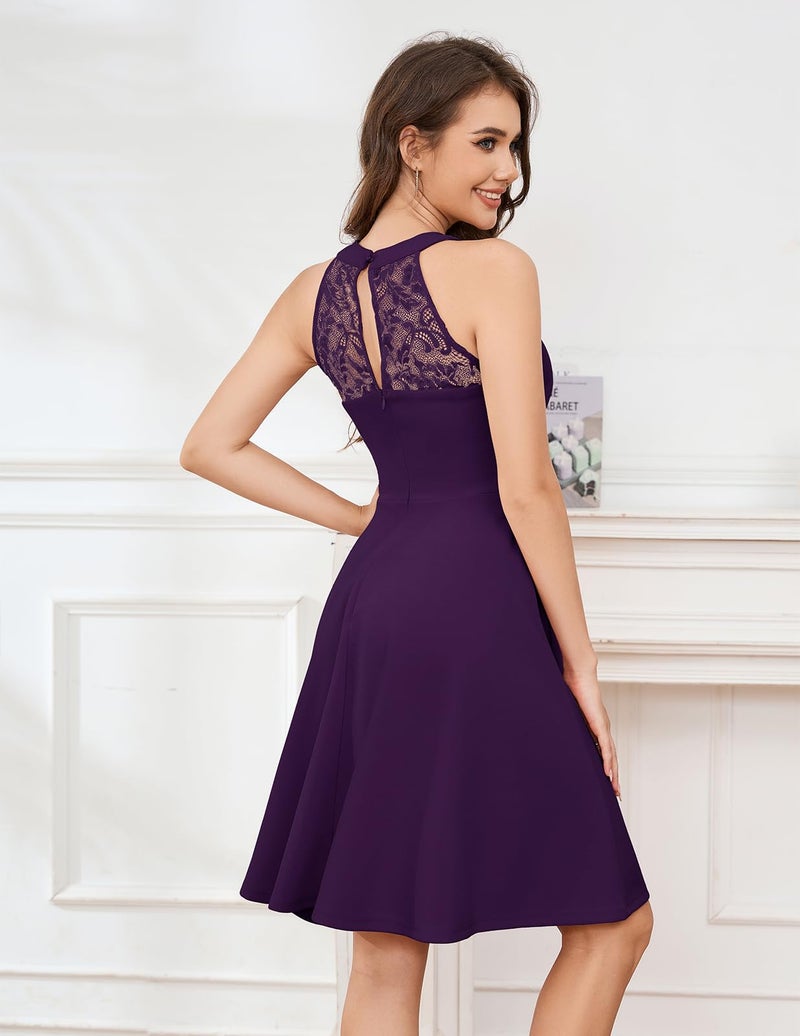 Bbonlinedress Purple Dress for Women Bridesmaid Wedding Guest Cocktail Short Prom Formal Swing Summer Dress Grape S - Image 2